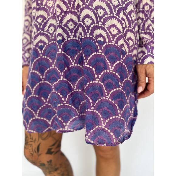 VTG Indian Cotton Tunic Dress – Block Print Kurti, Boho Sheer Dress, Size S/M - Picture 6 of 8